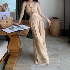 LIZAKOSHT  -  Linen Tie-Dye Sling/Trousers Fashion Two-Piece Suit ensemble femme 2 pièces été 2 piece sets womens outfits shoes