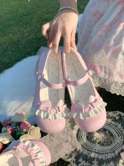 LIZAKOSHT - Cat Story Lolita Cute Bow Middle Heel Round Head Luo Shoes Japanese Sweet Girl Tea Party Single Shoes