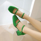 Lizakosht New Mary Jane Shoes Buckle Pumps Women 5cm Thick Heels Elegant Shallow Square Toe Footwear Fashion Outdoor Lady Shoes Large Size