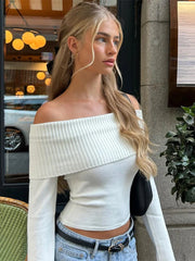LIZAKOSHT - Sexy Knit Long Sleeve Tops Slim Solid Y2k Crop Top T-shirt Streetwear Pullover 2025 Spring Women Clothing