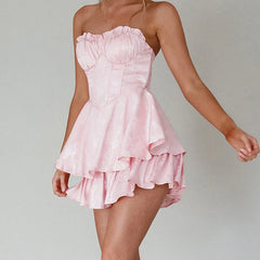 LIZAKOSHT - French Style Party Fashion Suspender Mini Dress Elegant Solid Ruffles Slim Club Dress Women Chic Bodycon One Piece Party Dresses