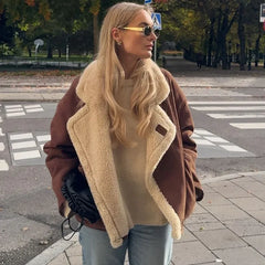 LIZAKOSHT  -  Casual Thickened Jacket Women's Autumn Winter Warm Retro Lamb Wool Top Office Loose Commuting Jacket Y2k Female Outfits