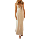 LIZAKOSHT - Women Cami Dress Solid Color Sleeveless Tie-Up Front Sleeveless Backless Dress Long Dress Summer Casual Spaghetti Strap Dress