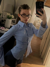 LIZAKOSHT - Women's Striped Fitted Shirt Full Sleeve Single Breasted Lapel Neck Top 2026 Spring Summer Female Casual Outings Daily Matching