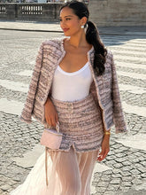 LIZAKOSHT - Tweed Coats Skirts Sets Women O Neck Long Sleeves High Waist Patchwork Mesh Suits Female New Chic Street Sets 2 Pieces