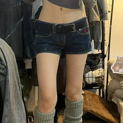 LIZAKOSHT - Denim Shorts For Women's Retro Low Waist Slim Fit Y2k Shorts Casual Fashion Streetwear Jean Shorts Pantalones Cortos De Mujer