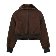 LIZAKOSHT - new Faux Fur Jacket Women Autumn Winter Coat Turn-Down Collar Spliced Coats Zipper Pockets Long Sleeve New Fashion Outerwear