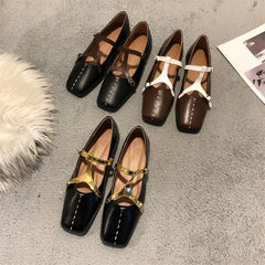 LIZAKOSHT - Fashion Trend Square Toe Mary Jane Women Ballet Shoes Flats Heel Footwear Moccasins Casaul Comfort Shallow Shoes Mujer