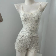 LIZAKOSHT - Brandy & Mandy Floral Lace Bow Halter Slim Tank Top Sweet Camisole Summer Fashion