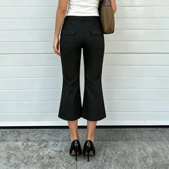 LIZAKOSHT - Euramerican Street Lazy Simple Low Waist Mid-length Pants Y2k Aesthetic All Match Flare Suit Trousers Harajuku Pant Women Clothe
