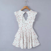 LIZAKOSHT - Fashion Women's Summer New Lace Stitching Dress For Women Flower Print V-neck Ruffled Elegant