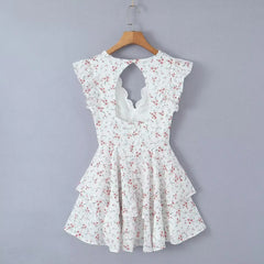 LIZAKOSHT - Fashion Women's Summer New Lace Stitching Dress For Women Flower Print V-neck Ruffled Elegant