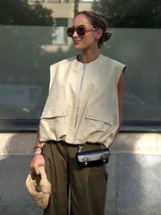 LIZAKOSHT  -  Autumn Vest Women Vintage Sleeveless Jacket Female Casual Loose Basic O-Neck Coat Ladies Elegant Fashion Vest Tops Streetwear