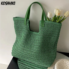 LIZAKOSHT - Trendy All Match Solid Crochet Shoulder Underarm Bag Fashion Korean Women Tote Bags Vintage Casual Simple Handbags Y2k Aesthetic
