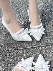 LIZAKOSHT - French Bow Pointed Shallow Mouth Single Shoe For Women's Spring/autumn New Versatile And Gentle Lolita Fairy High Heels