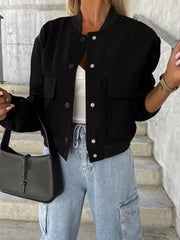 LIZAKOSHT  -  Fashion Women Autumn Winter Jackets Long Sleeve Stand Collar Loungewear Coats Simple Solid Stand Collar Cardigan Outerwear