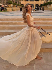 LIZAKOSHT - Women's Dresses Elegant Long Dresses Evening Dress Off-Shoulder Sheer V-Neck Lace Maxi Dress Formal Gown Woman Clothes Outerwear