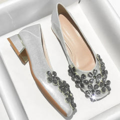 LIZAKOSHT - Crystal Flower Designer Women Shoes Chunky Elegant Dress Shoes Shallow Comfort Fashion Diamond Pumps Women Zapatos De Mujer