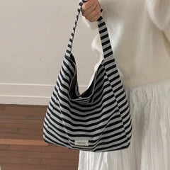 LIZAKOSHT - New Fashion Striped Commuter Bag Large Capacity Women's Simple Underarm Ladies Single Shoulder Bag Urban Minimalist Style