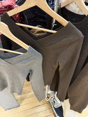 LIZAKOSHT - Grey Double V-neck Sweater Woman Spring Long Sleeve Cotton Slim Knitwear Female Casual Vintage Simple Solid All-match Jumpers