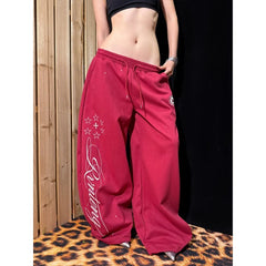 LIZAKOSHT - Women's Streetwear Wide‑Leg Sweatpants, Dollar Sign Embroidery Casual Sports Long Pants, Cool Fashion Autumn Winter Trouser