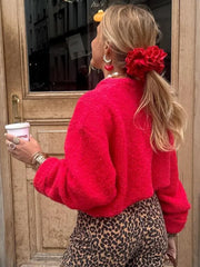 LIZAKOSHT - Red Casual O Neck Solid Cashmere Knitted Sweater Pullovers Christmas Women Long Sleeve Loose Pullover Lady Street Jumpers