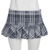 LIZAKOSHT - Preppy Style Girly Miniskirt with Shorts Under Contrast Checkered Low Waist Pleated Skirt Korean Streetwear Outfits