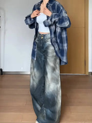 LIZAKOSHT  -  Women's Street Casual 2000s Pants Baggy Y2K Wide Leg Washed Grunge Denim Trouser American Vintage High Waist Straight Emo Jeans