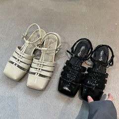 LIZAKOSHT - Autumn Women Sandal Shoes Fashion Ankle Strap Ladies Casual Dress Slingback Shoes Flat Heel Close Toe Boat Shoes New Woman