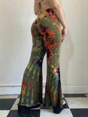 LIZAKOSHT - Holiday Slim Printed Flare Pants Sexy Low-Waisted Wide Leg Pants Women 2024 Autumn Spring Fashion Streetwear Beach Style