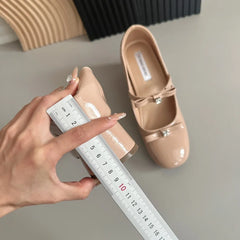 LIZAKOSHT  -  Patent Leather Round Toe Chunky Mary Jane Shoe Woman Pumps Shallow Leisure Dress Shoes Crystal Fashion Sweet High Heeled Women