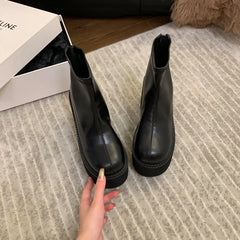 LIZAKOSHT - Black Ankle Boots For Women Platforms Shoes Fall Round Toe Punk Shoes Chunky Heeled Ladies Boots Back Zipper Bota Feminina