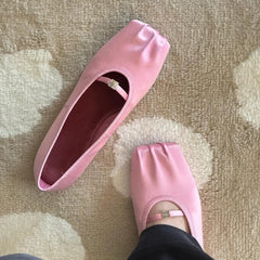 LIZAKOSHT - Square Toe Pleated Ballet Shoe Women Solid Color Shallow All-matching Female Mary Janes Shoes Leisure Outdoor Flat Girls Shoes
