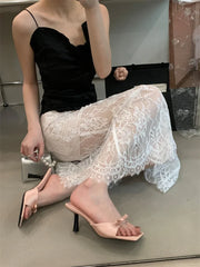 LIZAKOSHT - Summer Fashion Butterfly-kont Women Slippers Square Toe Thin Low Heels Banquet Slides Female Shoes Zapatos De Mujer