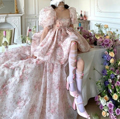 LIZAKOSHT - Tulle Tutu Dress Summer New Waist Slimming Puff Sleeve Square Collar Skirt Women's Clothing