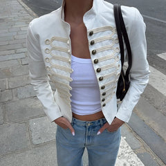 LIZAKOSHT - Stylish Single-Breasted Loose Jacket Women Stand-Collar Long-Sleeved Splicing High-Street Jacket Spring Autumn Street Coat
