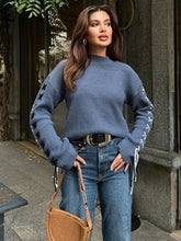 LIZAKOSHT - Solid Loose Round Neck Sweater Women New Fashionable Lace Up Bow Pullover Sweaters Long Sleeved Casual Knitted Tops 2025
