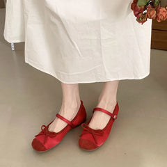 LIZAKOSHT  -  Women Flats Shoes Fashion Brand Shallow Ballet Wedge Heel Ladies Shoes Spring Mary Jane Bow Knot Shallow Ballerina Casual Mujer