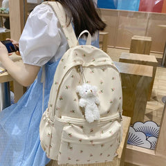 LIZAKOSHT - Cute Casual Floral Prints Women Backpack Girls Bookbags Large Capacity Students Khaki School Book Bags Travel Backpack Mochilas