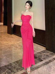 LIZAKOSHT - Dresses Women Sexy Lace Patchwork Strapless Slim Ruched Backless Temperament Cocktail Dress Party Female Fashion