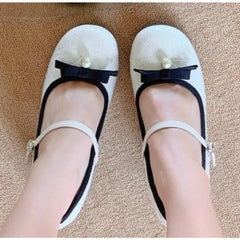 LIZAKOSHT - New Thick Heel Mary Jane Shoes Women's Spring Light Mouth High Heels Bow Single Shoes Elegant Pearl Embellished Heels Pumps
