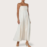 LIZAKOSHT - Women Tube Maxi Dress Ruched Strapless Bodice A Line Long Dress Elegant Lady Sleeveless Flowy Summer Sundress Cocktail Party