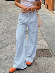 LIZAKOSHT - Streetwear Striped Print Loose Trousers Lace-up Joggers Fashion Y2K Baggy Pants Basic Aesthetic 90s Cute Bottoms