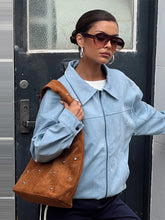 LIZAKOSHT - Lapel Long Sleeves Zipper Jacket Woman Straight Solid Color Casual Autumn Winter Coats Retro Street Fashion Women's New Jackets