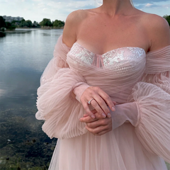 LIZAKOSHT - Classic Off Shoulder Tulle Lace Up A-Line Formal Evening Dresses Birthday Party Prom Gowns Customized