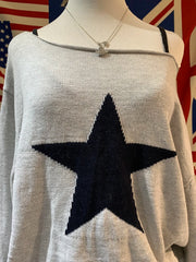 LIZAKOSHT - Star Jacquard Sweater Woman Autumn Raw Hem Slash Neck Long Sleeve Pullover Female Casual Vintage Preppy Style Loose Jumpers Top