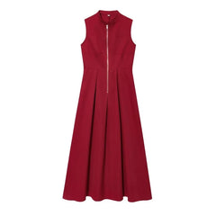 LIZAKOSHT  -  Solid Color Fashion Long Dresses for Women Zip Sleeveless Maxi Dress Woman Summer Holiday Ruched Party French Style Female Dress