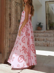 LIZAKOSHT - Printed suspender loose and personalized underwater creature long skirt vacation style fashionable new casual dress