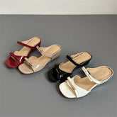 LIZAKOSHT - Summer Elegant Butterfly-knot Square Toe Women Slippers Fashion Design Wedges Low Heels Banquet Slide Shoes