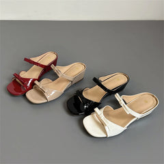 LIZAKOSHT - Summer Elegant Butterfly-knot Square Toe Women Slippers Fashion Design Wedges Low Heels Banquet Slide Shoes